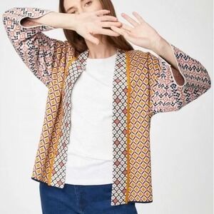 Thought Anthropologie‎ Ida Jacquard Organic Cotton Wool Knit Open Front Cardigan